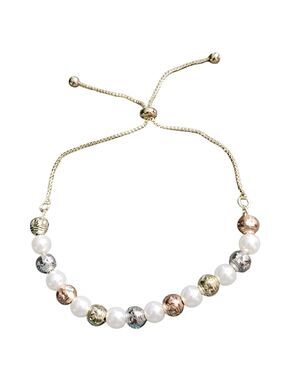 Pretty Bird Jewelry Tri Tone Pearl Beaded Bracelet 18kt Gold Plated